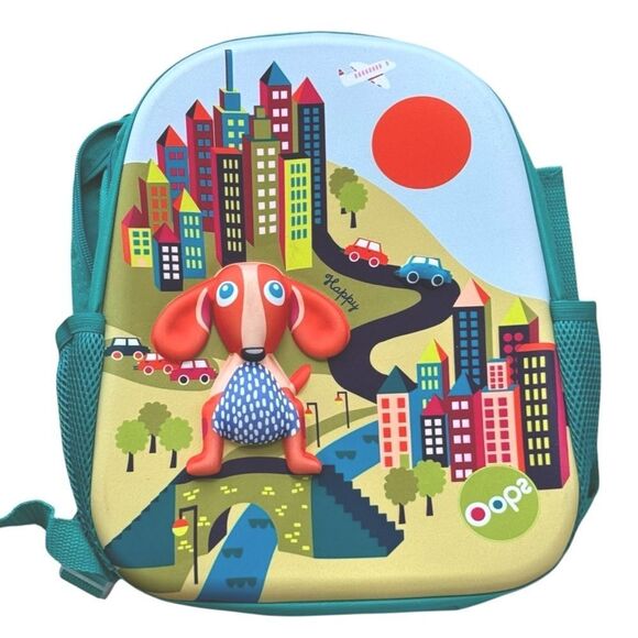 Oops Colorful Dog & City Adjustable Happy Backpack Padded Shoulder Straps. NEW. - Picture 2 of 6